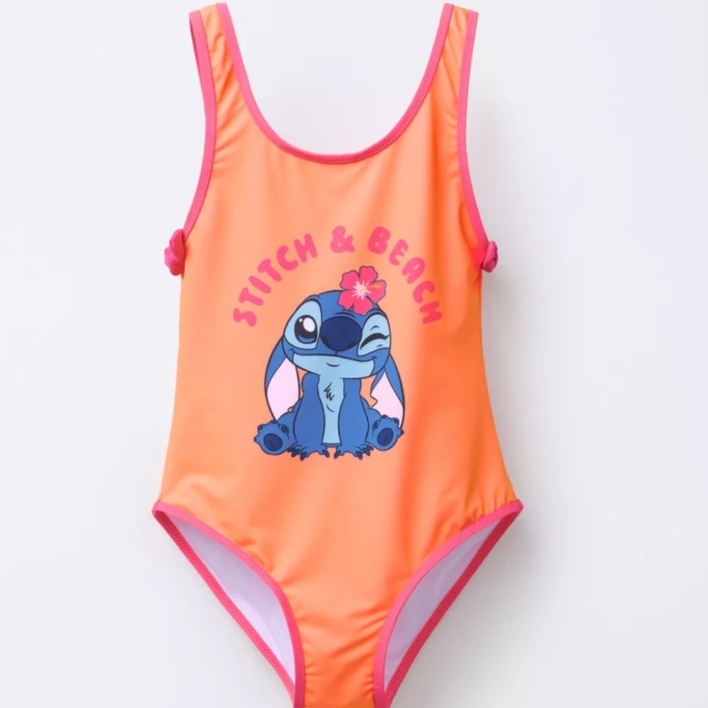 Zara Stitch Kids Orange and Pink One Piece Swimsuit